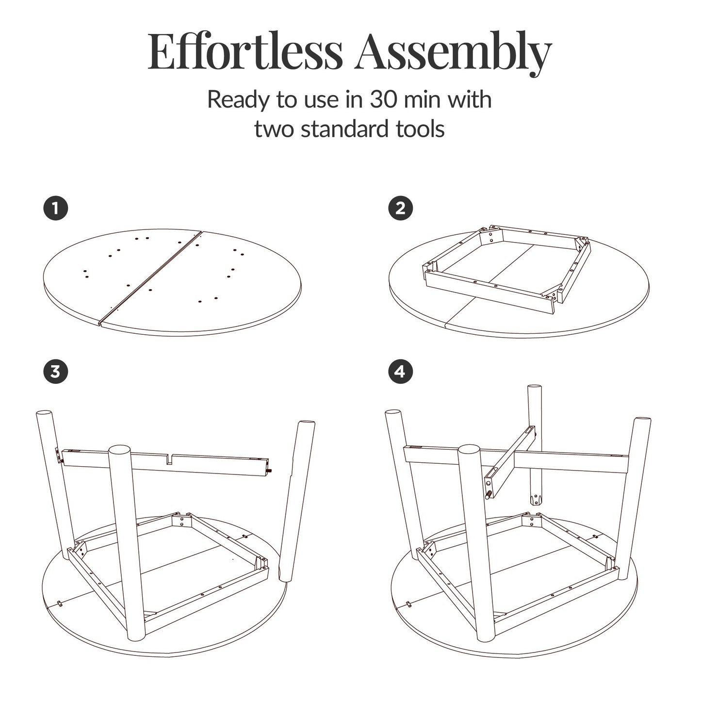 47In Round Solid Wood Dining Table, Modern Farmhouse Table For 4, Space Saving, Easy Assembly