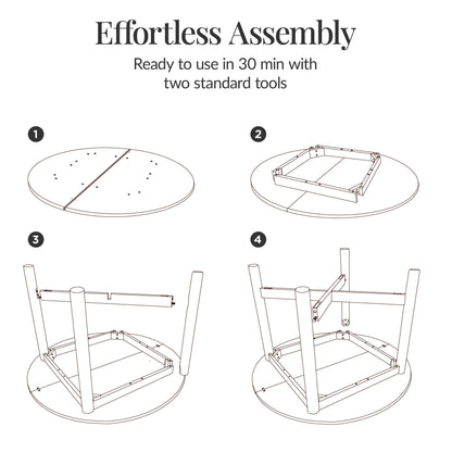 47In Round Solid Wood Dining Table, Modern Farmhouse Table For 4, Space Saving, Easy Assembly