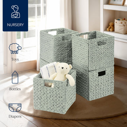 Set of 5 Collapsible Hyacinth Storage Baskets w/ Inserts - 10.5x10.5in