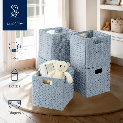 Set of 5 Collapsible Hyacinth Storage Baskets w/ Inserts - 10.5x10.5in