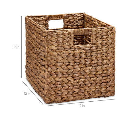 Set of 5 Collapsible Hyacinth Storage Baskets w/ Inserts - 12x12in