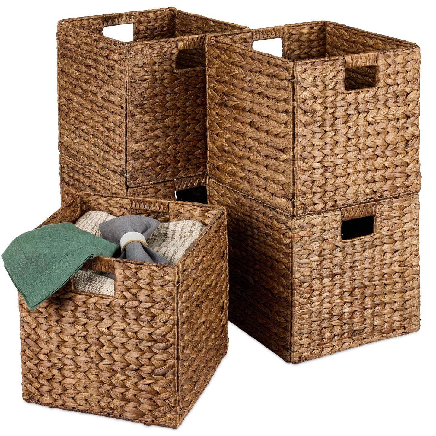 Set of 5 Collapsible Hyacinth Storage Baskets w/ Inserts - 10.5x10.5in