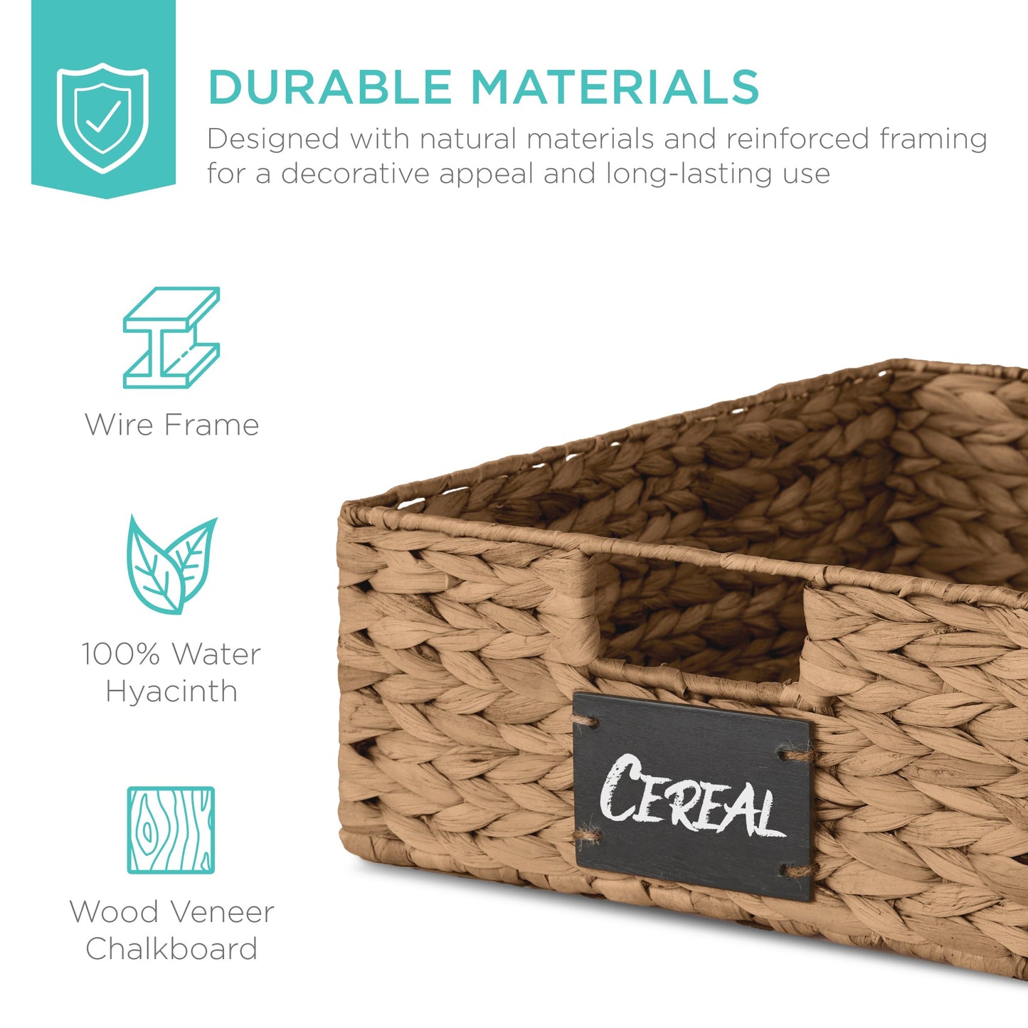 Set of 4 Water Hyacinth Pantry Baskets w/ Chalkboard, Chalk Marker