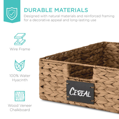 Set of 4 Water Hyacinth Pantry Baskets w/ Chalkboard, Chalk Marker