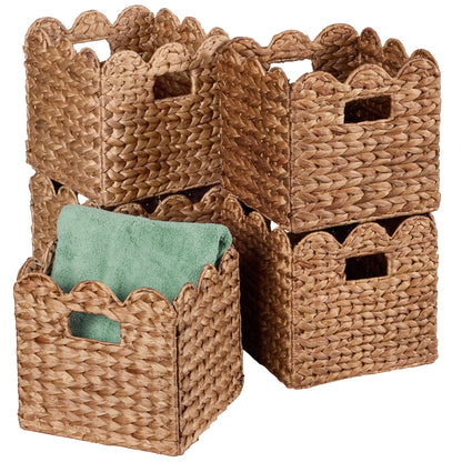 Scalloped 10.5 x 10.5in Hyacinth Storage Basket Set of 5