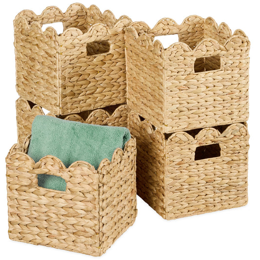 Scalloped 12x 12 Hyacinth Storage Basket Set of 5