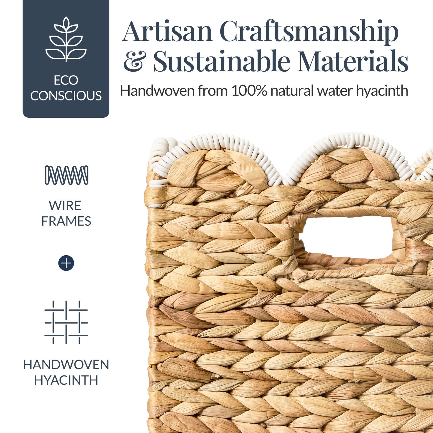 Scalloped 13 x 13in Hyacinth Storage Basket Set of 5