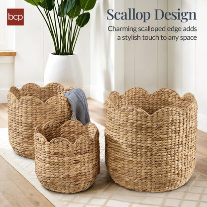 Scalloped 3PC Water Hyacinth Nesting Baskets