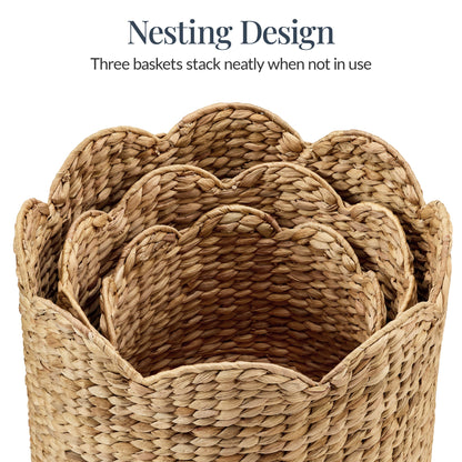 Scalloped 3PC Water Hyacinth Nesting Baskets