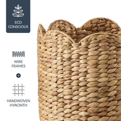 Scalloped 3PC Water Hyacinth Nesting Baskets