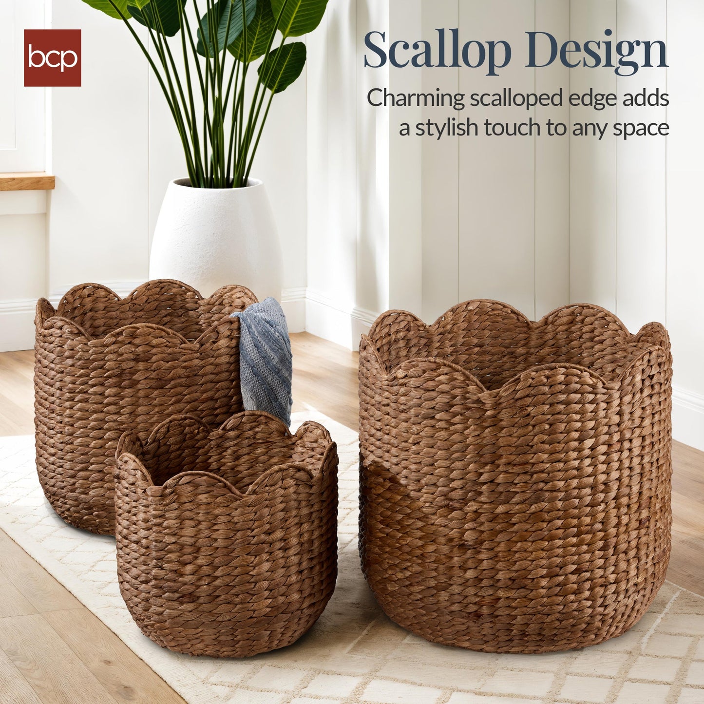 Scalloped 3PC Water Hyacinth Nesting Baskets