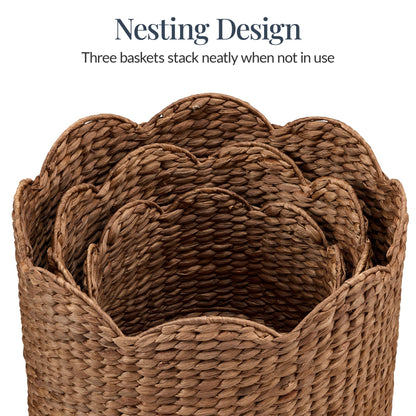 Scalloped 3PC Water Hyacinth Nesting Baskets