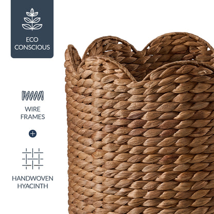 Scalloped 3PC Water Hyacinth Nesting Baskets