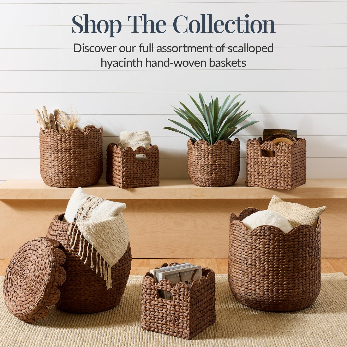 Scalloped 3PC Water Hyacinth Nesting Baskets