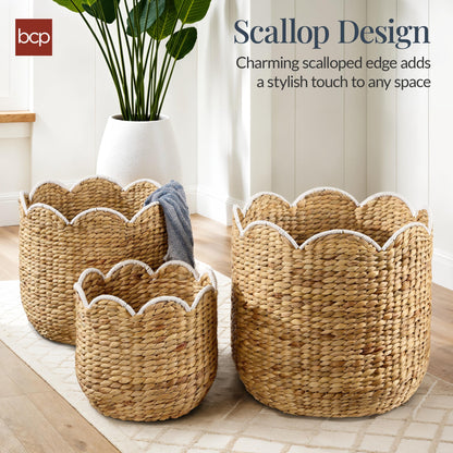 Scalloped 3PC Water Hyacinth Nesting Baskets