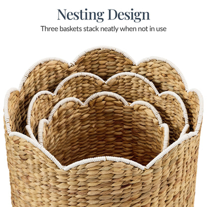 Scalloped 3PC Water Hyacinth Nesting Baskets