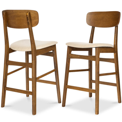 2-Piece Farmhouse Counter Height Bar Stool Set w/ Cushioned Seat, Backrest