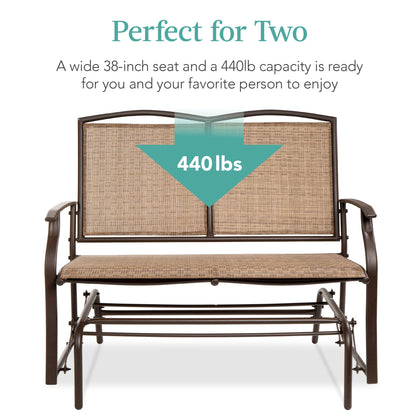 2-Person Patio Loveseat Swing Glider, Bench Rocker w/ Armrests