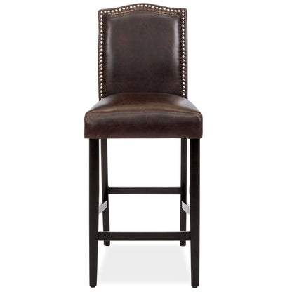 Set of 2 30in Faux Leather Counter Height Bar Stools w/ Studded Trim Back