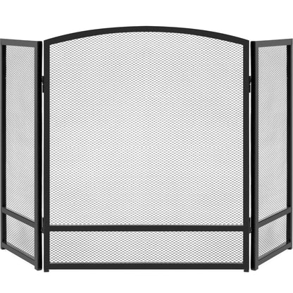 3-Panel Simple Steel Mesh Fireplace Screen w/ Worn Finish - 47.5x27.25in