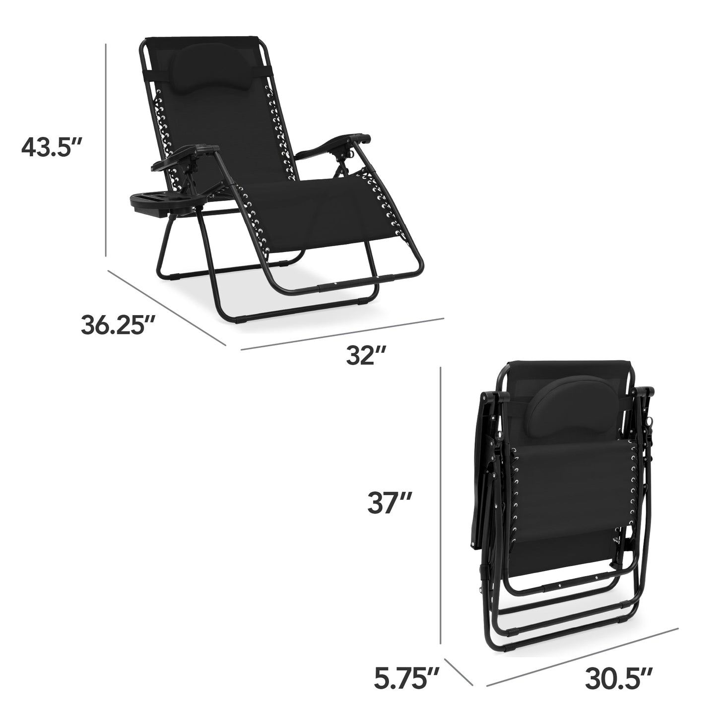 Oversized Reclining Zero Gravity Chair Lounger w/ Cup Holder, Pillow