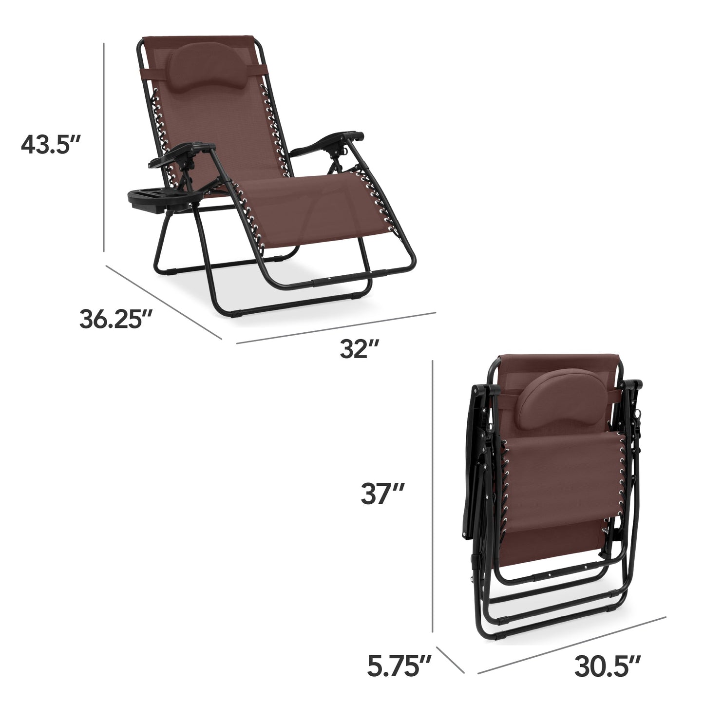 Oversized Reclining Zero Gravity Chair Lounger w/ Cup Holder, Pillow