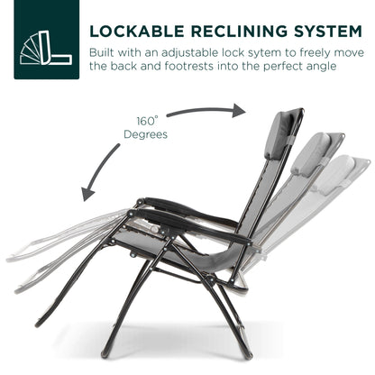 Oversized Reclining Zero Gravity Chair Lounger w/ Cup Holder, Pillow