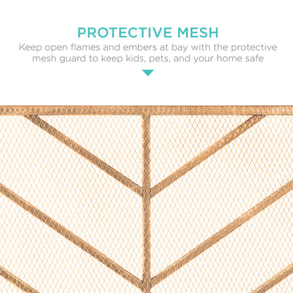 Single Panel Iron Chevron Fireplace Screen w/ Antique Finish - 38x31in