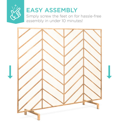 Single Panel Iron Chevron Fireplace Screen w/ Antique Finish - 38x31in