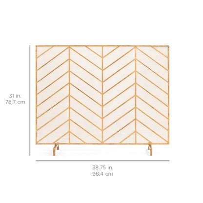 Single Panel Iron Chevron Fireplace Screen w/ Antique Finish - 38x31in