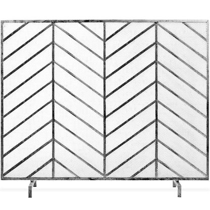 Single Panel Iron Chevron Fireplace Screen w/ Antique Finish - 38x31in