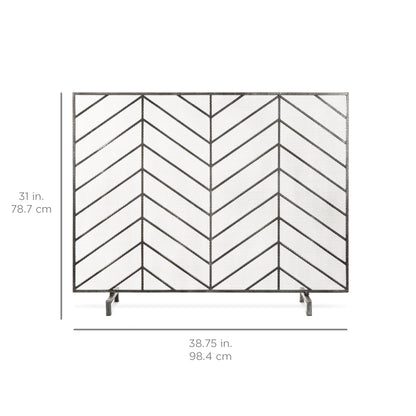 Single Panel Iron Chevron Fireplace Screen w/ Antique Finish - 38x31in