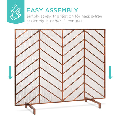 Single Panel Iron Chevron Fireplace Screen w/ Antique Finish - 38x31in