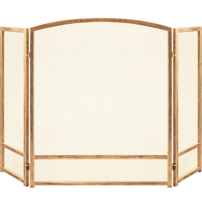 3-Panel Simple Steel Mesh Fireplace Screen w/ Worn Finish - 47.5x27.25in