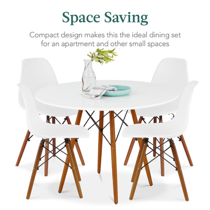 5-Piece Mid-Century Modern Dining Set w/ 4 Chairs, Wooden Legs, Metal Frame