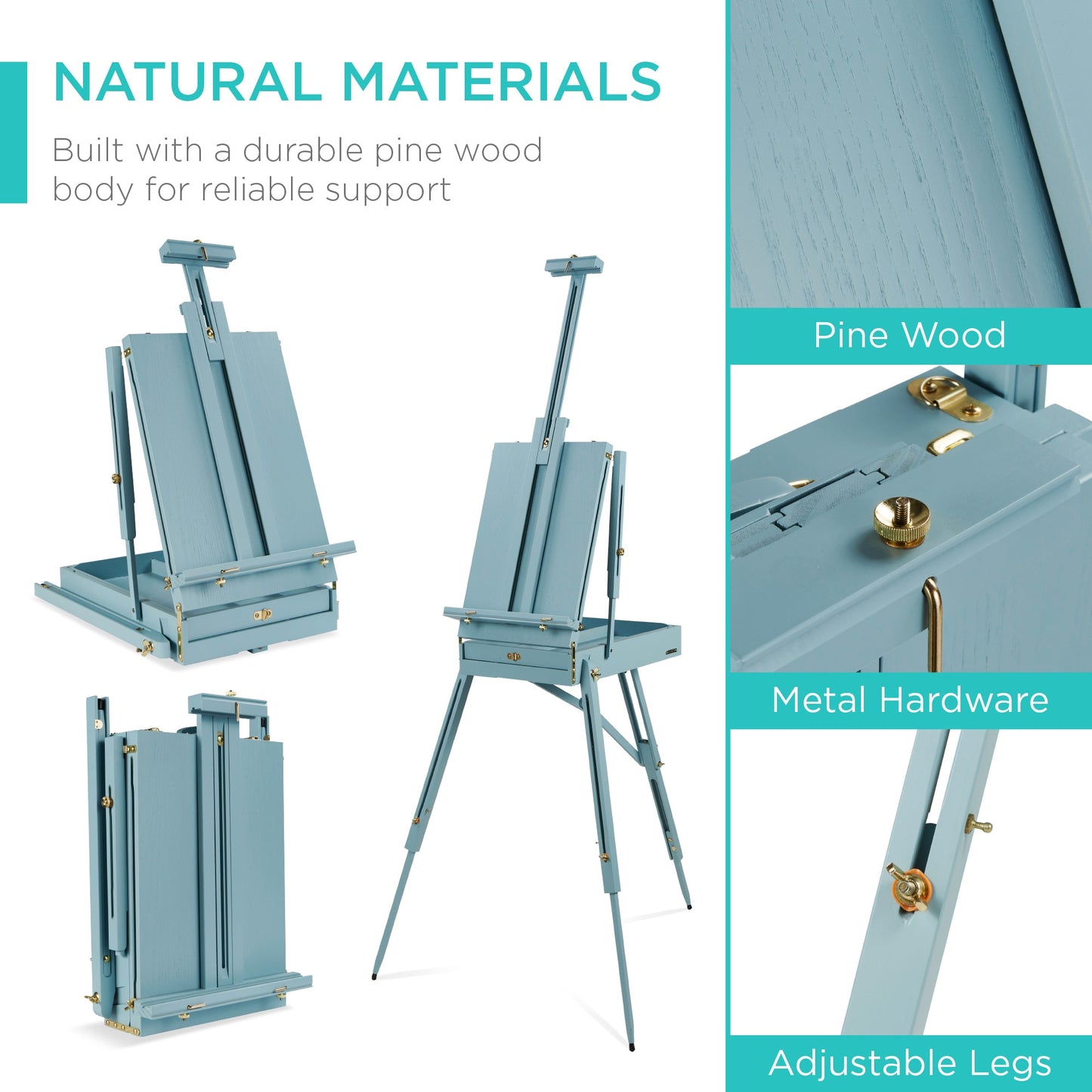 Portable Wooden French Easel w/ 32pc Beginners Kit