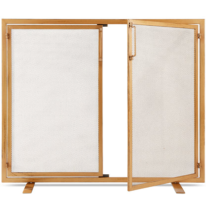 2-Door Wrought Iron Fireplace Screen w/ Magnetic Doors - 38.5x41in