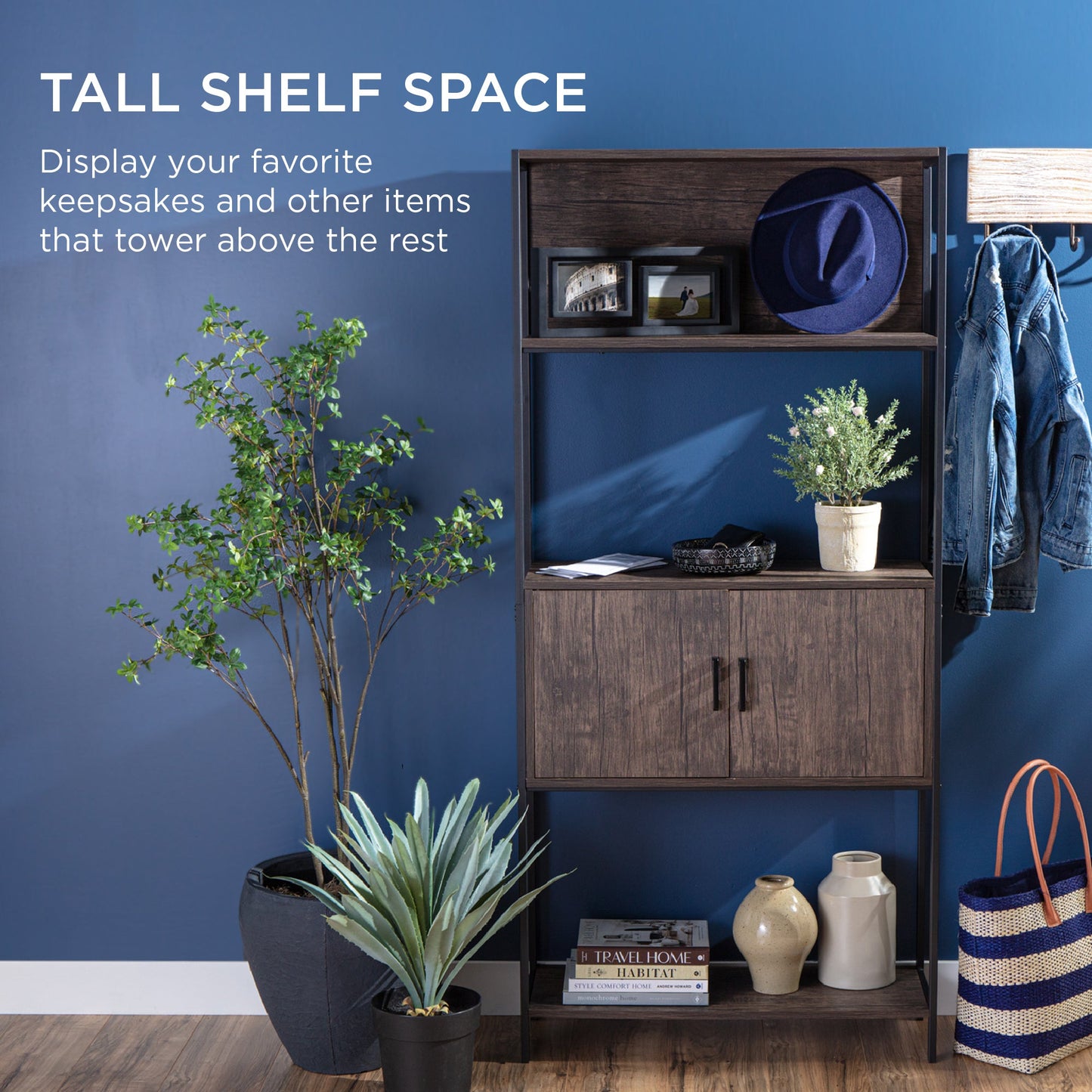 Storage Bookshelf for Living Room, Walkway w/ Cabinet, Elevated Design