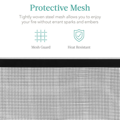 Single Panel Handcrafted Steel Mesh Fireplace Screen w/ Handles - 38x27in