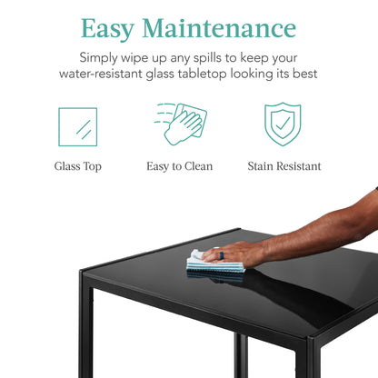 3-Piece Dining Table Set w/ Glass Top, Leather Chairs