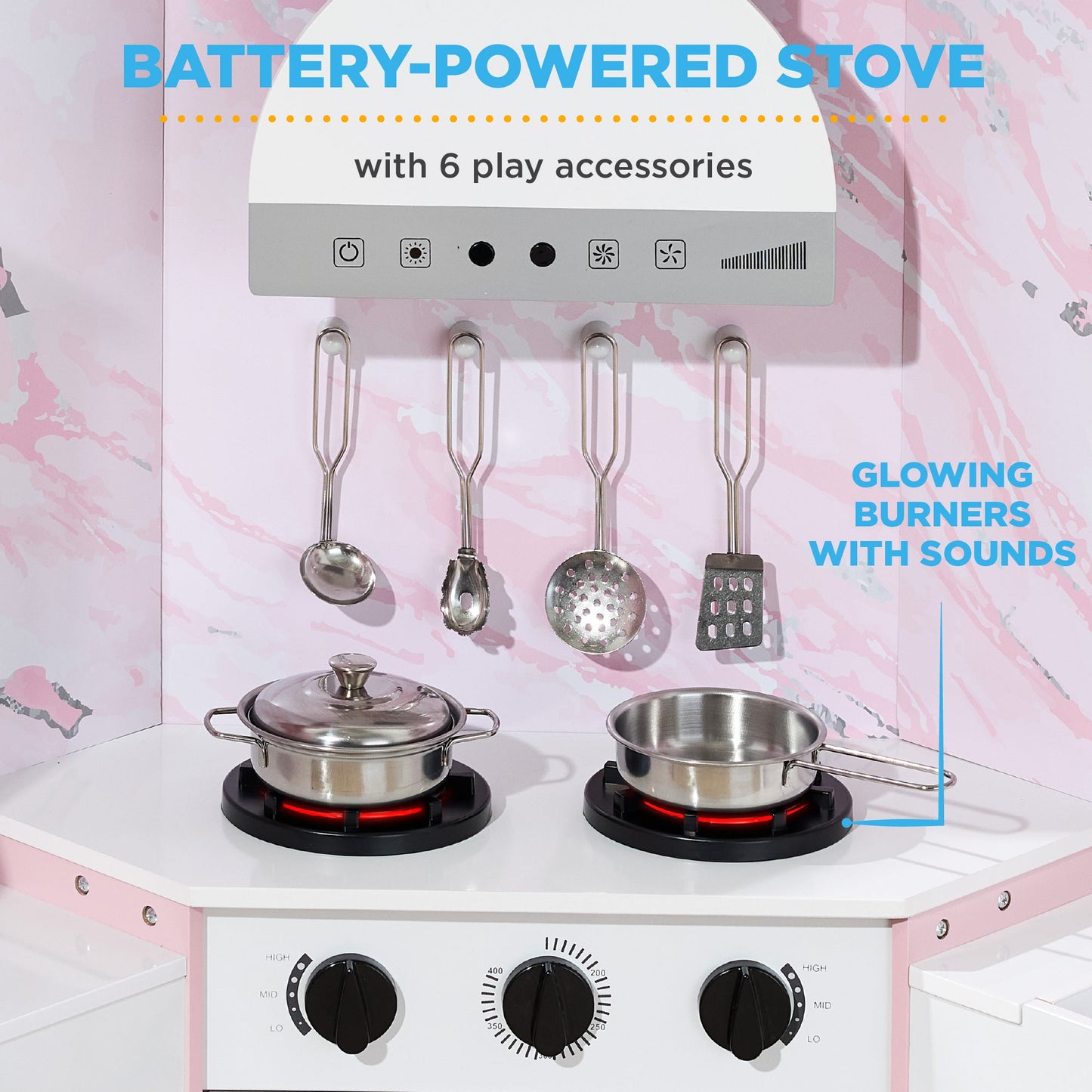 Pretend Play Corner Kitchen Wooden Toy Set for Kids w/ Lights, Sounds