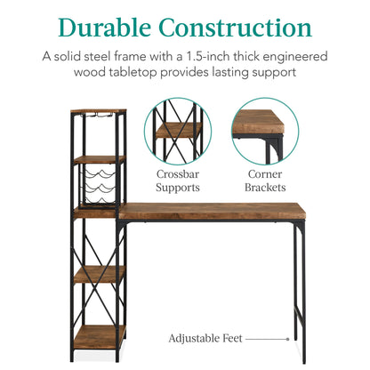 3-Piece Bar Height Dining Set w/ Bottle Rack, Glass Storage, 5 Shelves