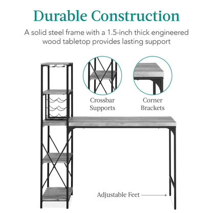 3-Piece Bar Height Dining Set w/ Bottle Rack, Glass Storage, 5 Shelves