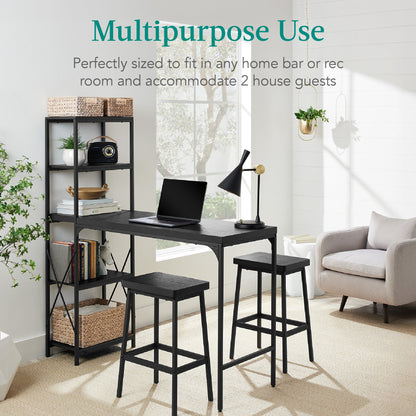 3-Piece Bar Height Dining Set w/ Bottle Rack, Glass Storage, 5 Shelves