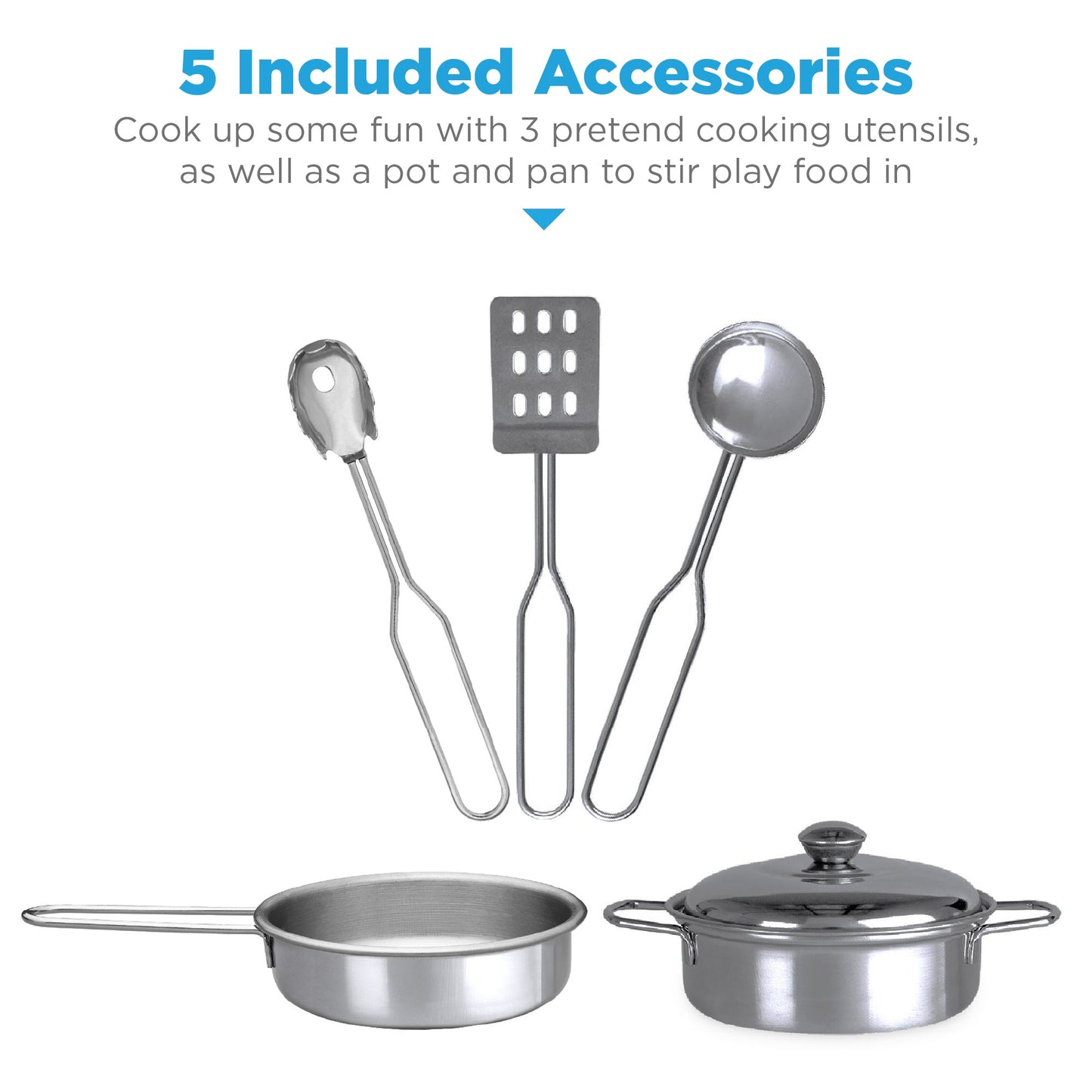 Pretend Play Wooden Farmhouse Kitchen Set w/ Storage, 5 Accessories