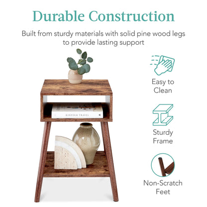 Set of 2 Mid-Century Modern End Tables w/ Cubby, Shelf