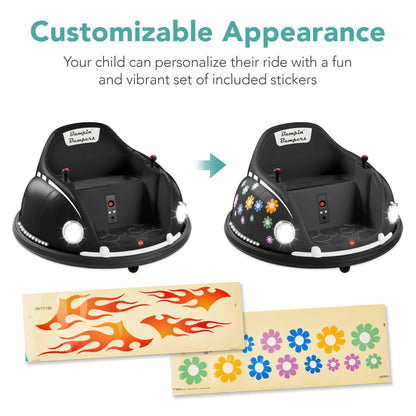 6V Kids Ride On Bumper Car Toy w/ Remote, Harness, Lights, 360 Degree Spin