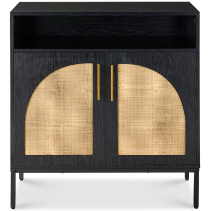 2-Door Rattan Cabinet, Buffet, w/ Cord Cutout & Storage Shelf, Natural