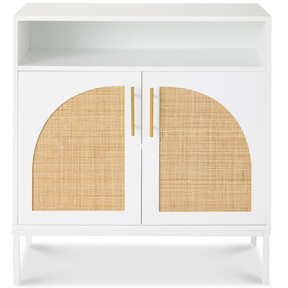 2-Door Rattan Cabinet, Buffet, w/ Cord Cutout & Storage Shelf, Natural