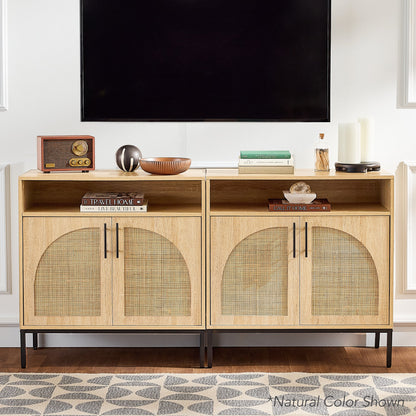 2-Door Rattan Cabinet, Buffet, w/ Cord Cutout & Storage Shelf, Natural